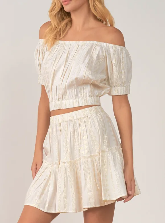 Off The Shoulder Short Sleeve Lurex Crop Top