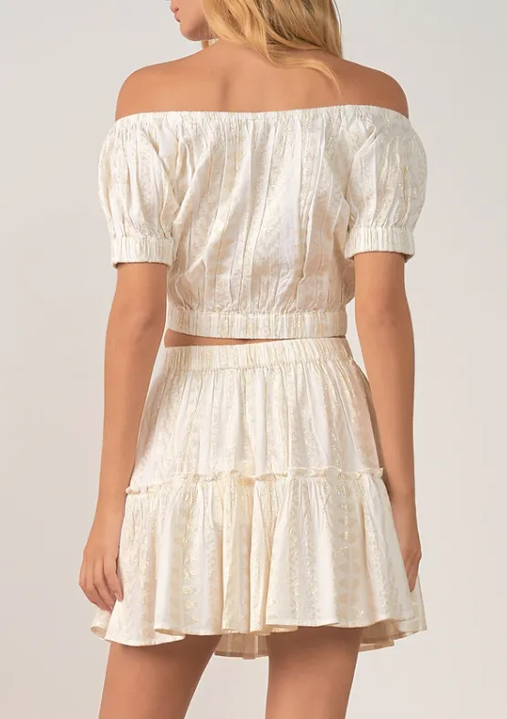Off The Shoulder Short Sleeve Lurex Crop Top