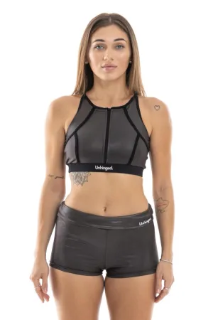 Oksana Cutaway Zip Crop Top: Chocolate Brown