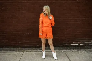 oriane lace shorts in orange
