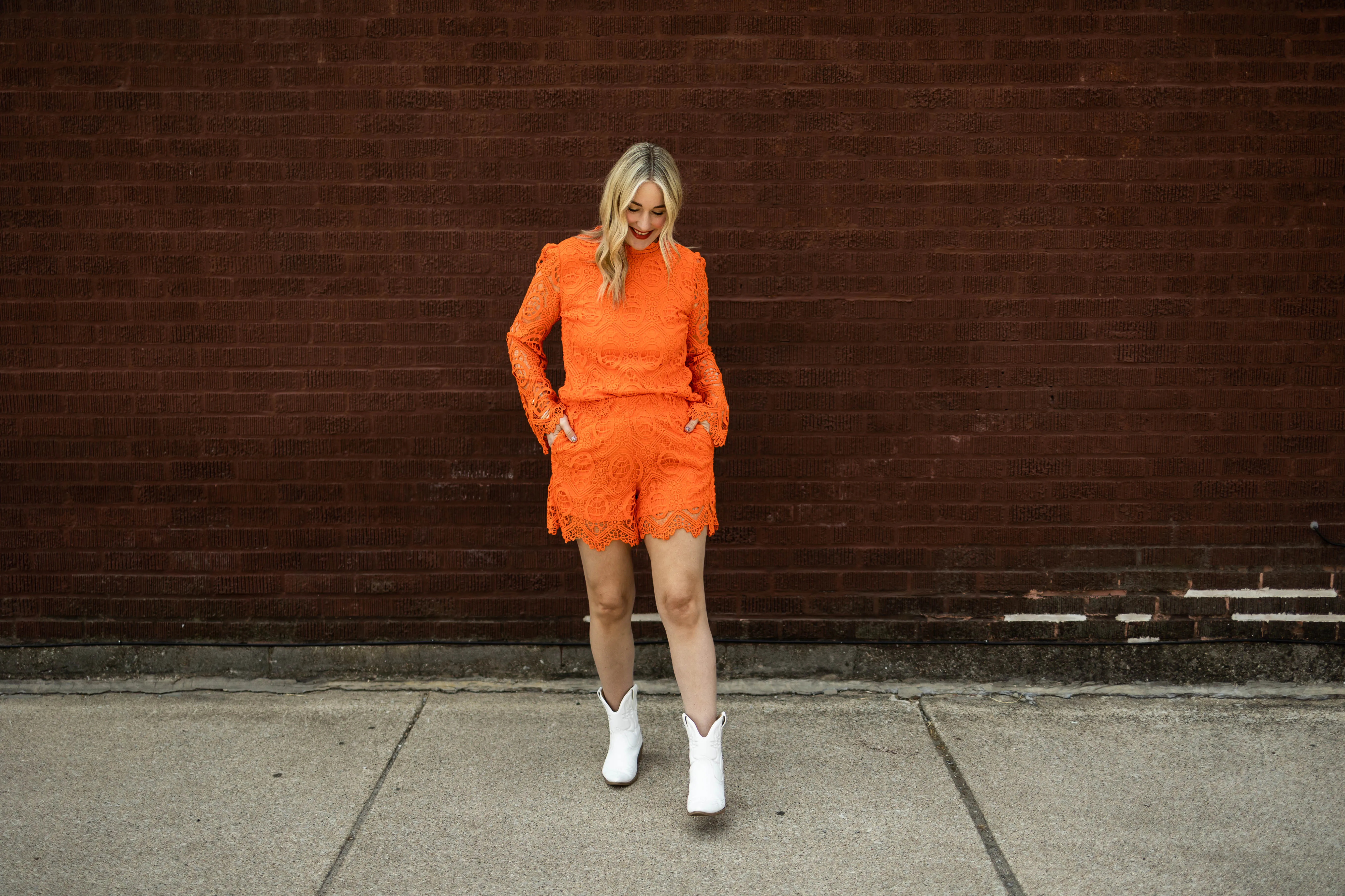 oriane lace shorts in orange