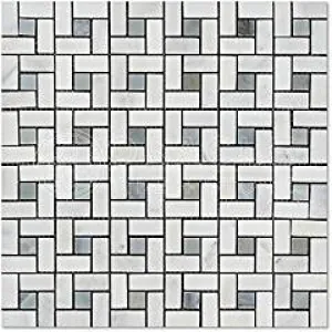 Oriental White (Eastern White) Marble Pinwheel Mosaic Tile with Blue & Gray, Polished