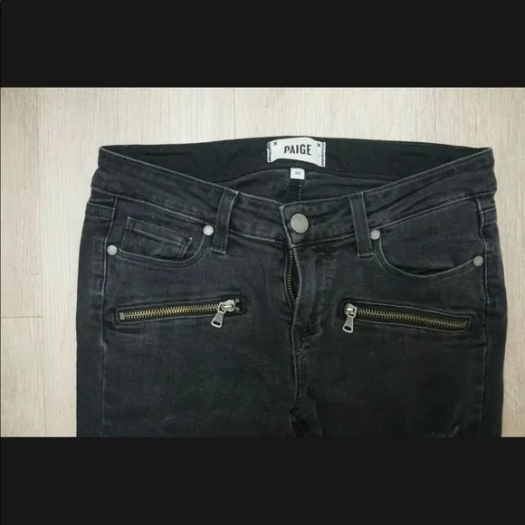 Paige Indio Zip Cropped Ripped Skinny Jeans Black Women 26