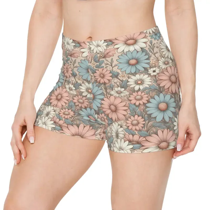 Pastel Daisies Womens Shorts with Moisture Wicking