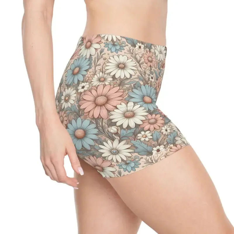 Pastel Daisies Womens Shorts with Moisture Wicking