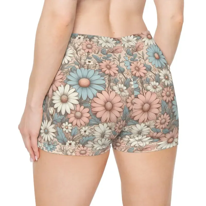 Pastel Daisies Womens Shorts with Moisture Wicking