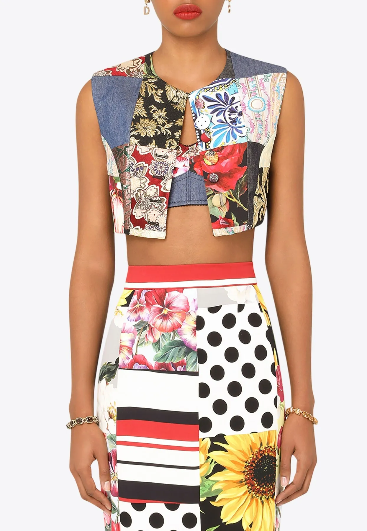 Patchwork Brocade Cropped Vest