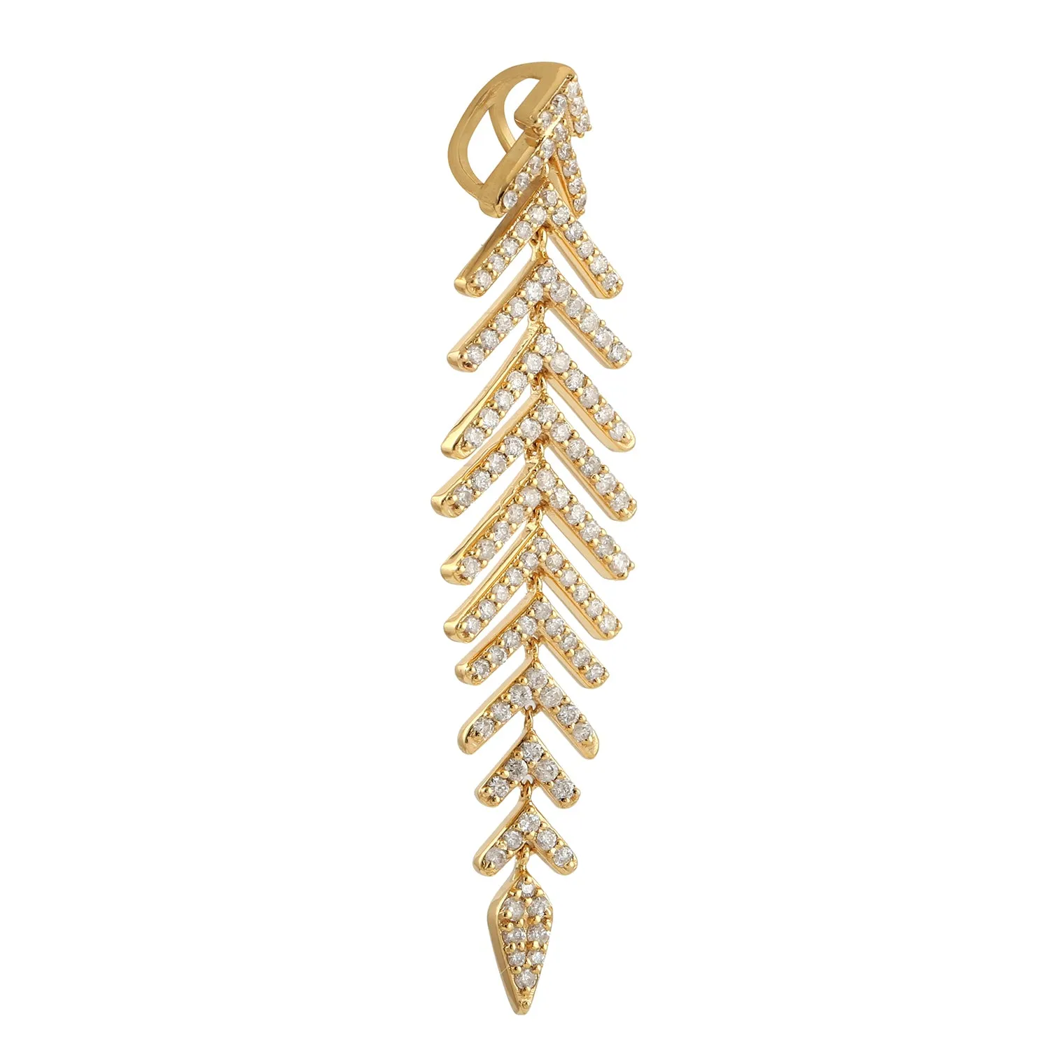 Pave Diamonf Leaf Design Charm Pendant In 18k Yellow Gold