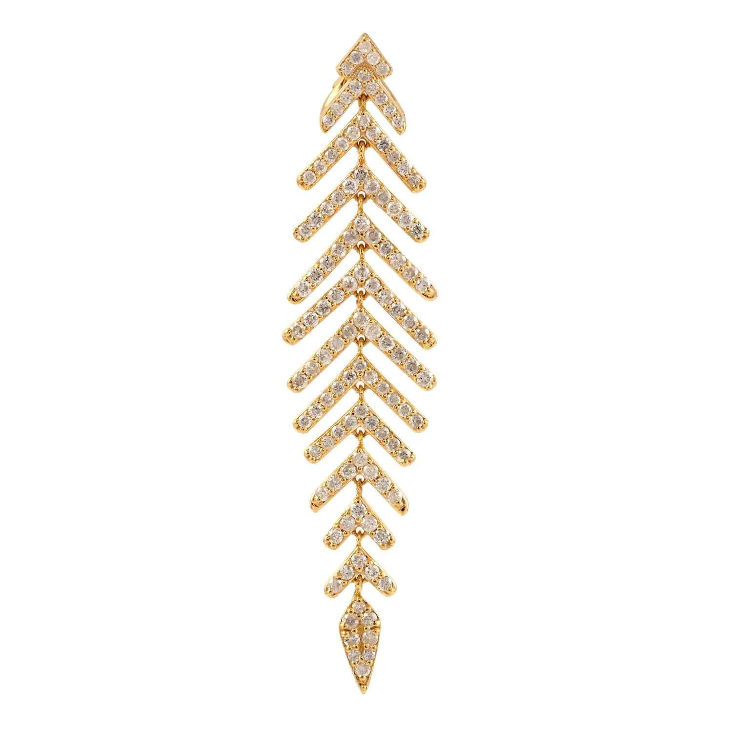 Pave Diamonf Leaf Design Charm Pendant In 18k Yellow Gold