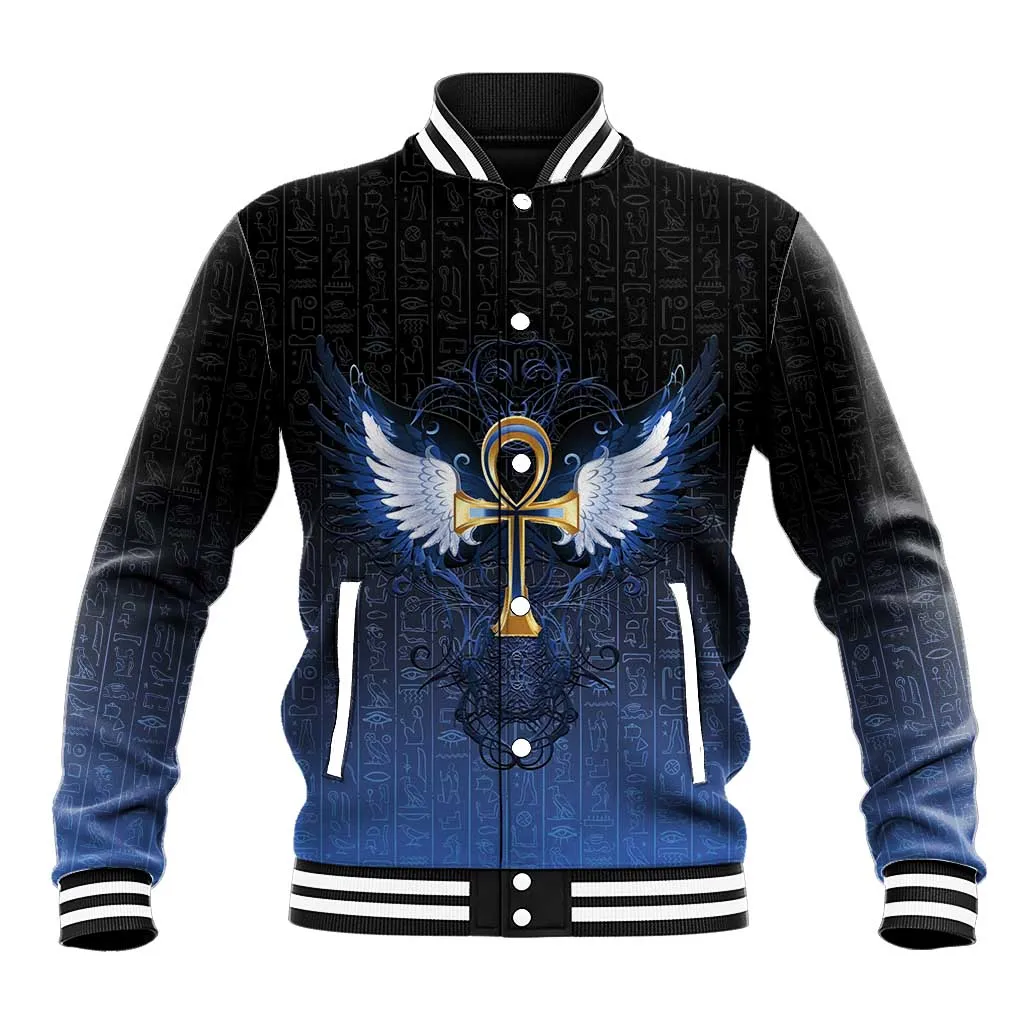 Personalised Egyptian Ankh Baseball Jacket Egypt Hieroglyphs Pattern LT15