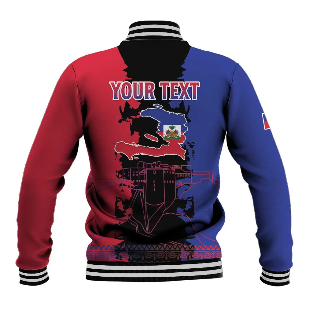Personalised Haitian Heritage Month Baseball Jacket Coat Of Arms With Dashiki Pattern LT15