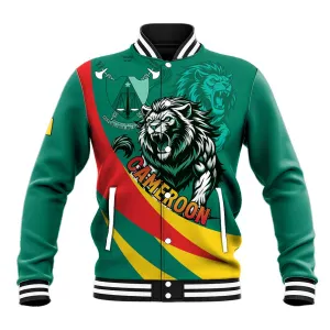Personalised Happy Cameroon National Day Baseball Jacket Lion With Coat Of Arms - Curve Style LT15