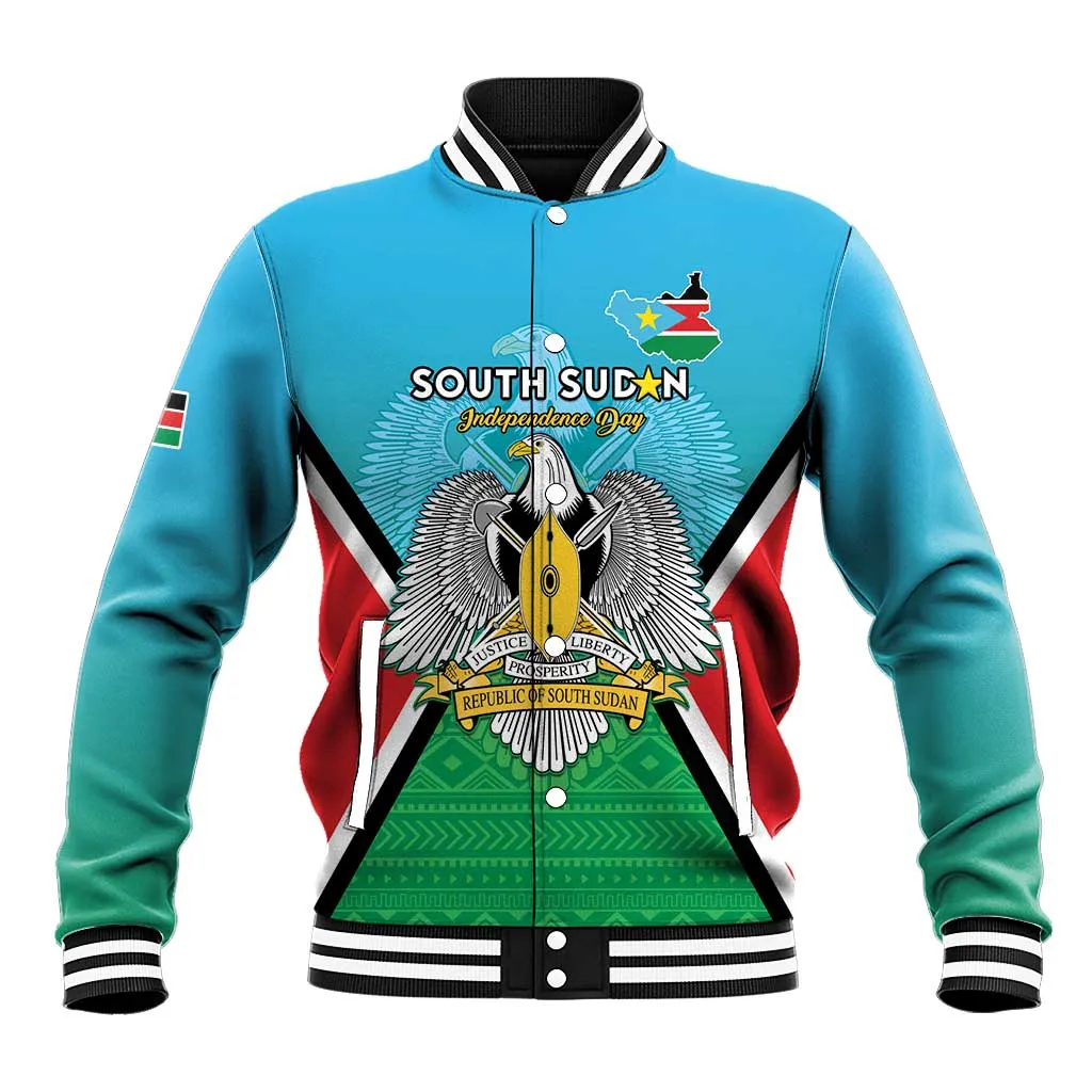Personalised South Sudan Baseball Jacket Coat Of Arms - Happy Independence Day LT15