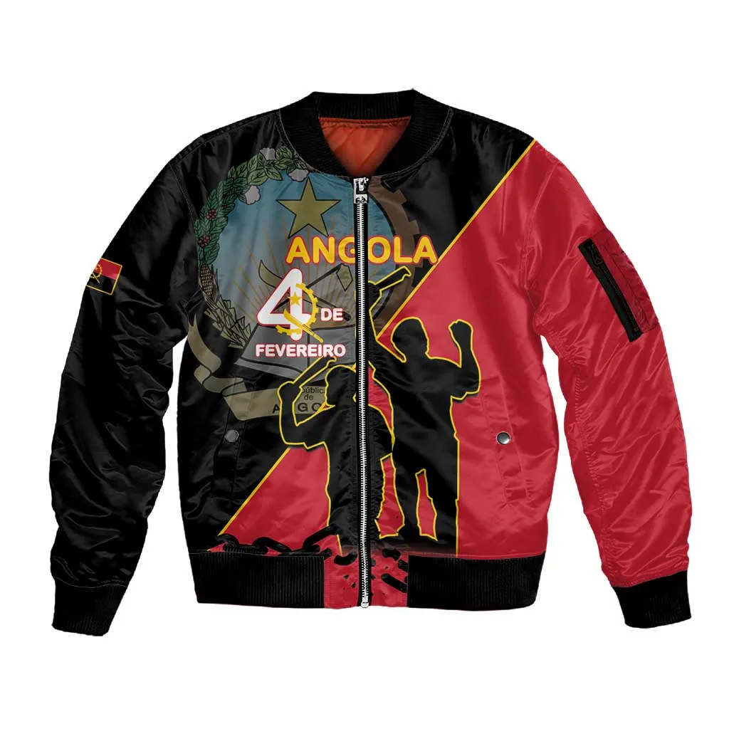 Personalized 4 De Fevereiro Angola Sleeve Zip Bomber Jacket Coat Of Arms Style LT15