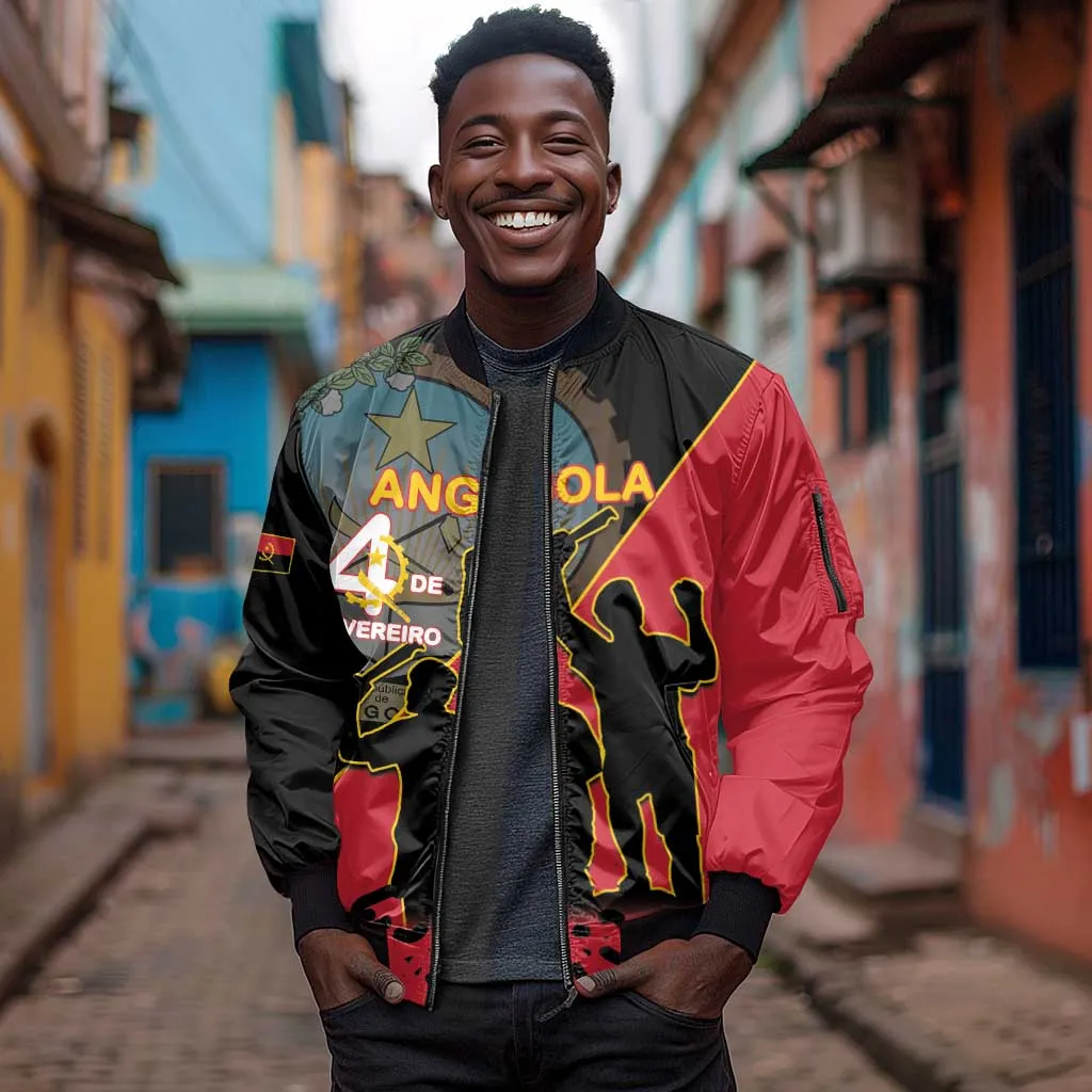 Personalized 4 De Fevereiro Angola Sleeve Zip Bomber Jacket Coat Of Arms Style LT15