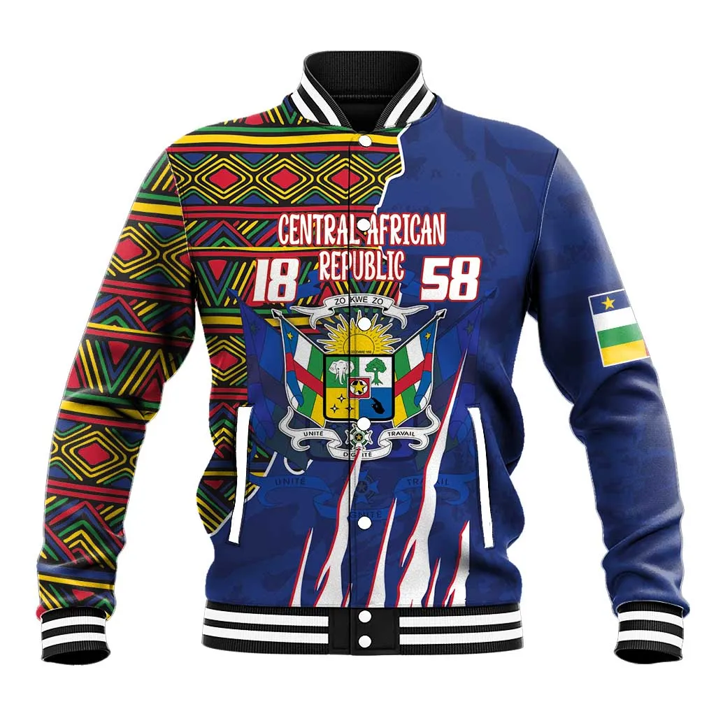 Personalized Central African Republic Coat Of Arms Baseball Jacket Kente Pattern LT18