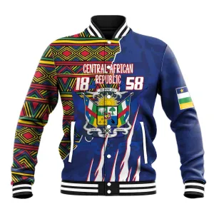 Personalized Central African Republic Coat Of Arms Baseball Jacket Kente Pattern LT18