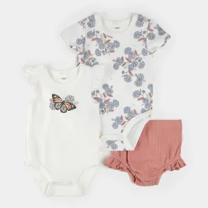 Petit Lem Firsts Baby Girls 3pc Bodysuit Set - Majestic Monarchs
