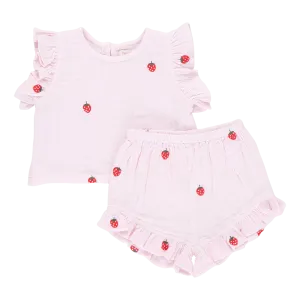 Pink Chicken Baby Girls Roey 2-Piece Set - Strawberry Embroidery