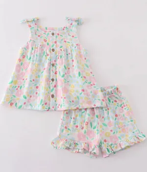 Pink floral muslin set
