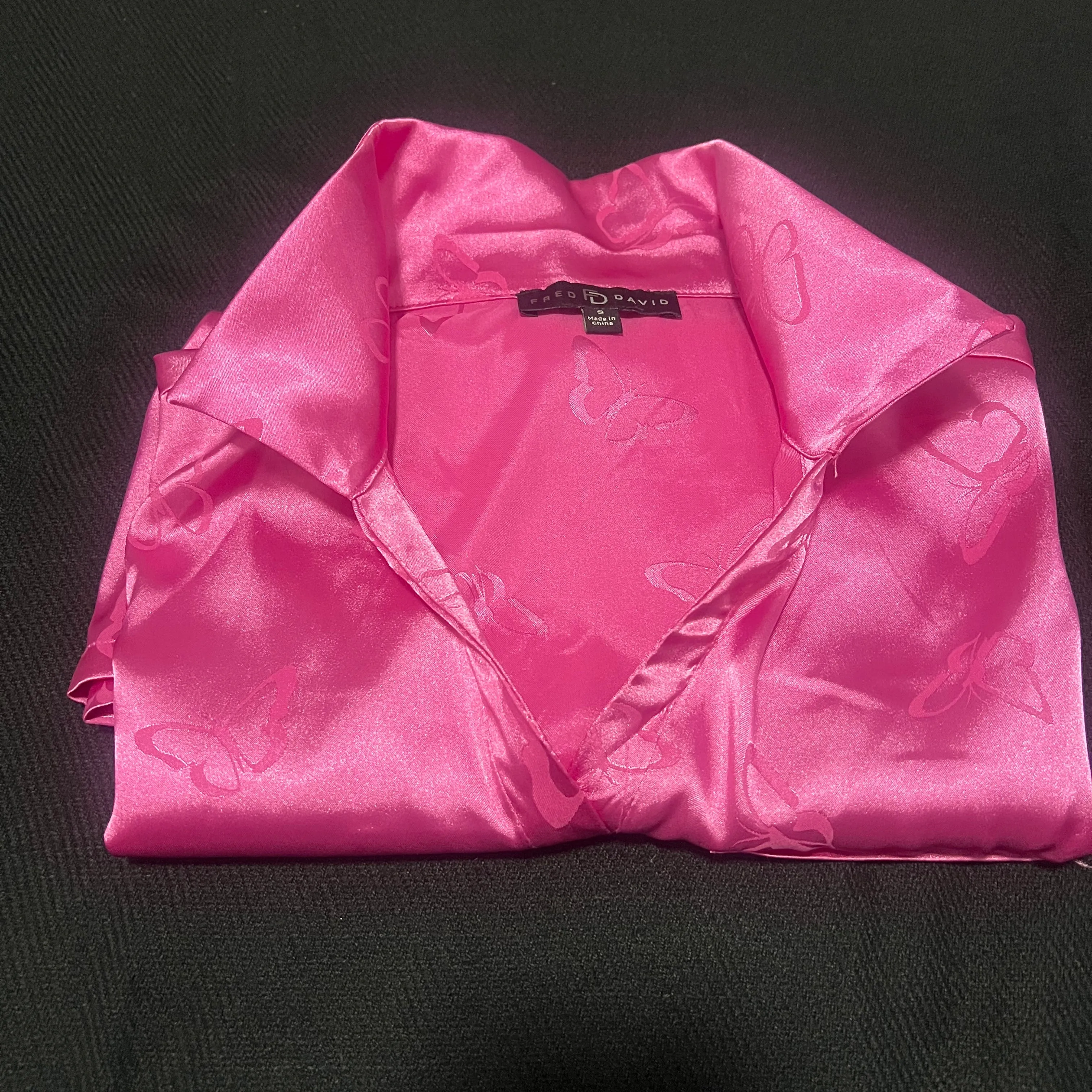 Pink Satin Butterfly Print Pajama Set