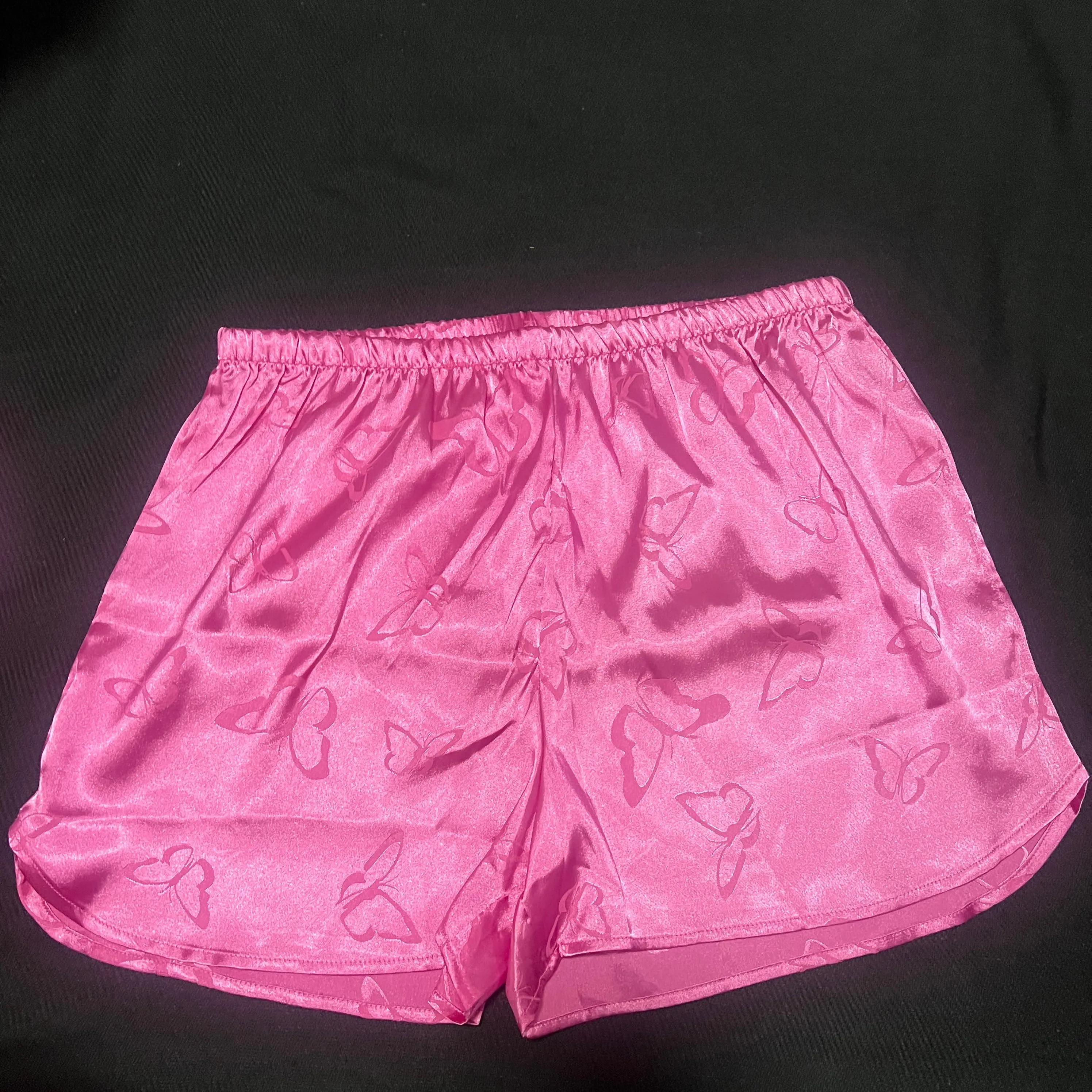 Pink Satin Butterfly Print Pajama Set