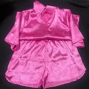 Pink Satin Butterfly Print Pajama Set