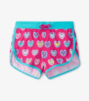 Pink Shibori Hearts Swim Shorts