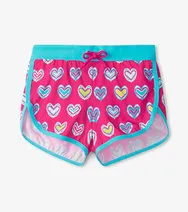 Pink Shibori Hearts Swim Shorts
