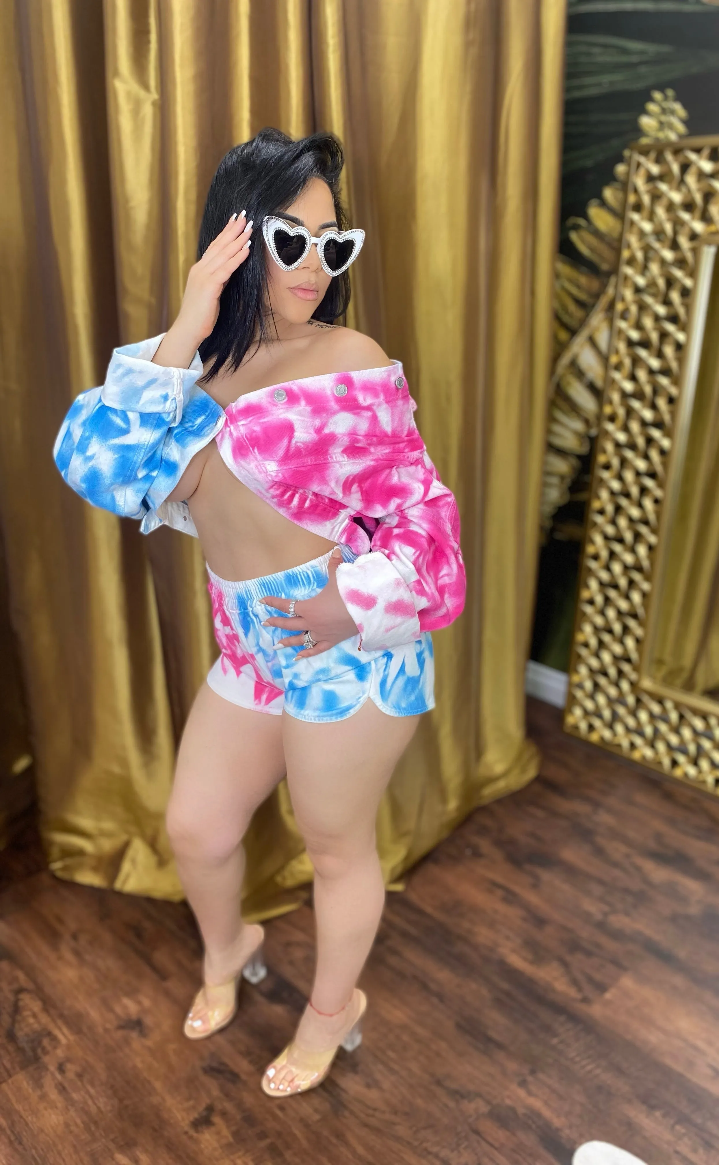 Pink swirl short set