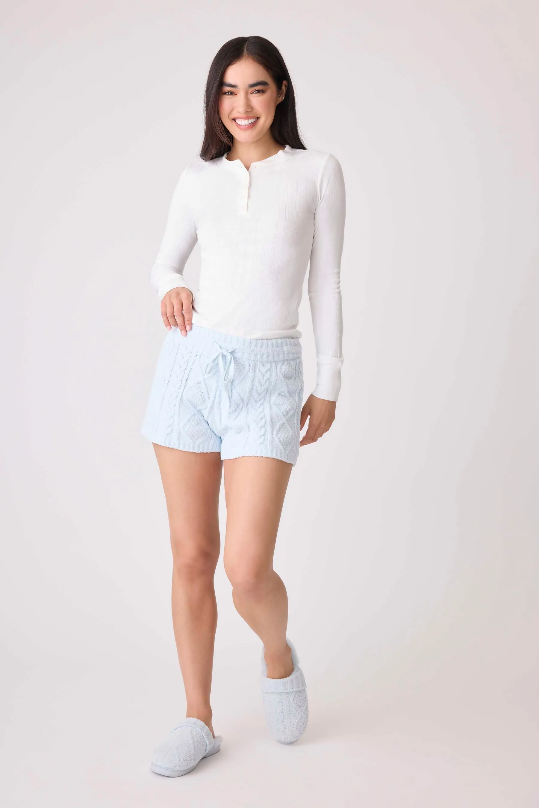 Pj Salvage Cable Crew Cozy Shorts- Blue