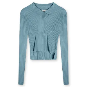 Point V-Neck Cropped Sweater in Blue