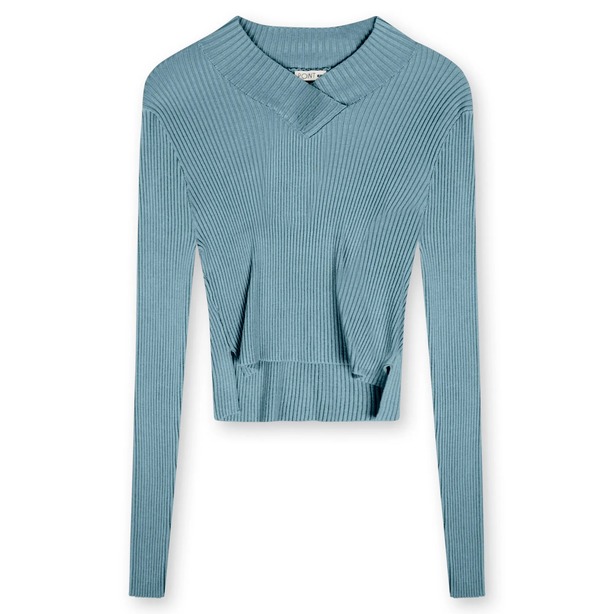 Point V-Neck Cropped Sweater in Blue