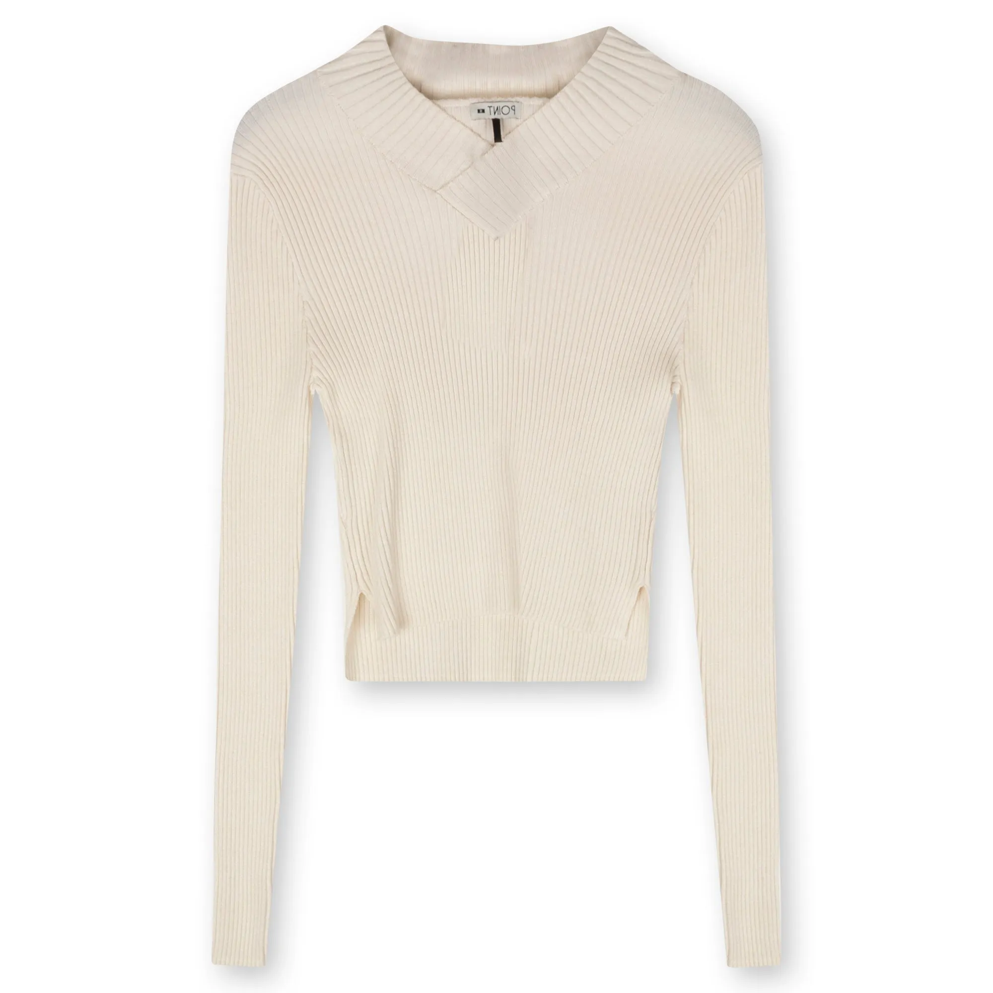 Point V-Neck Cropped Sweater in Cream