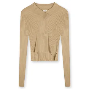 Point V-Neck Cropped Sweater in Ecru