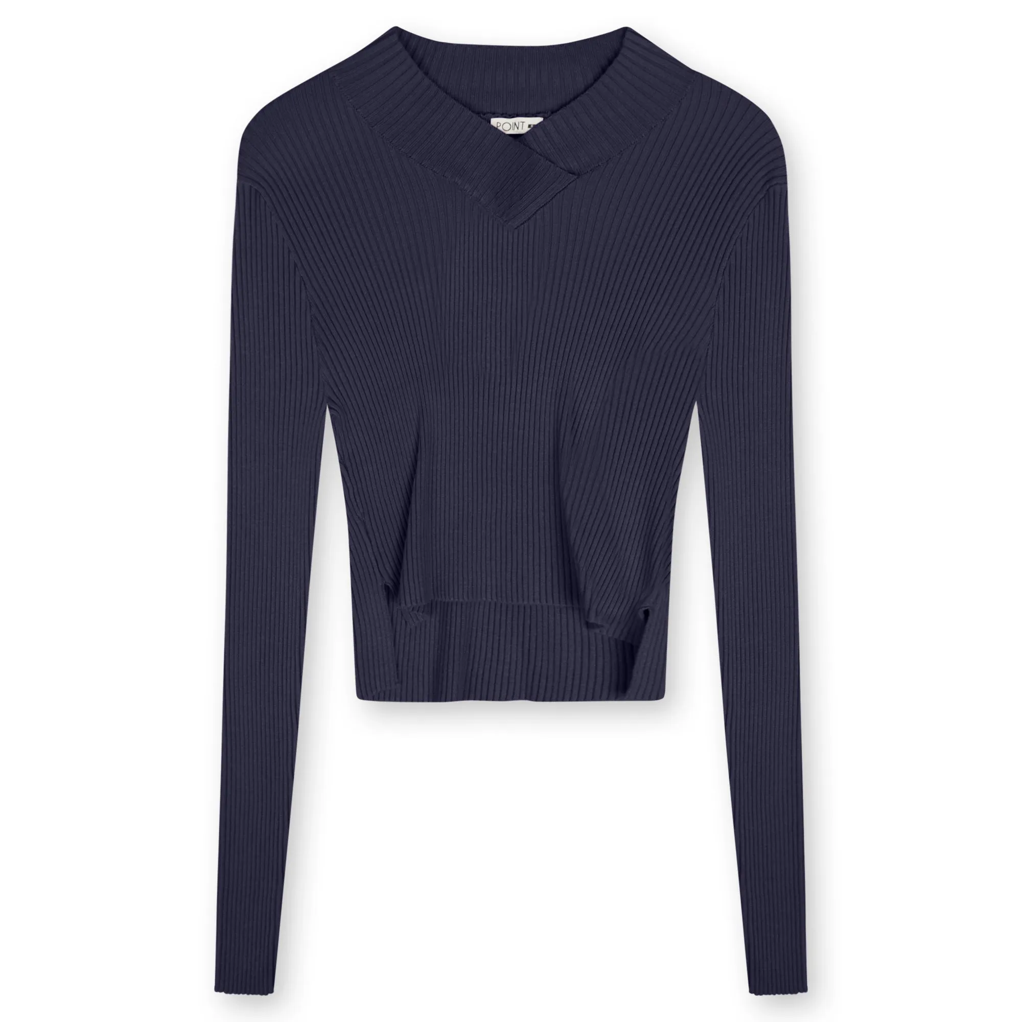 Point V-Neck Cropped Sweater in Navy