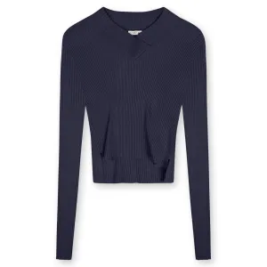 Point V-Neck Cropped Sweater in Navy