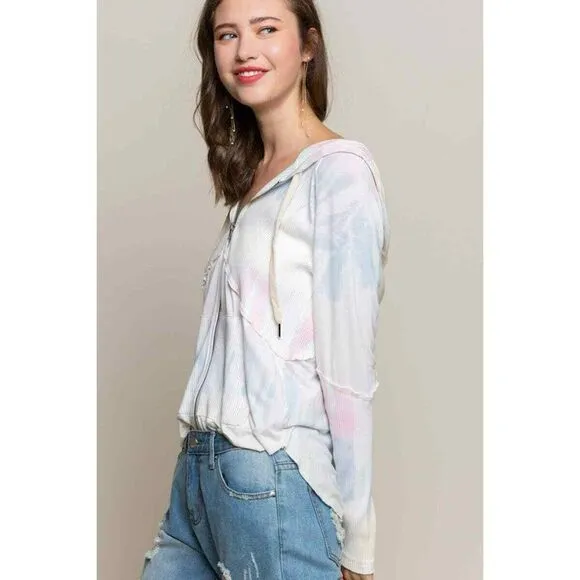POL CLOTHING Cotton Candy Zip Up Hoodie Tie Dye Ribbed Ombre NWT BWT635