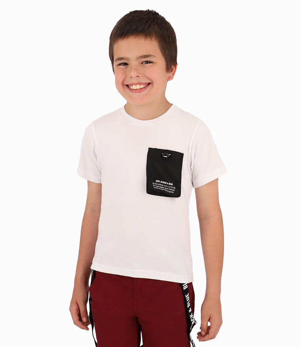 Polera Niño Con Bolsillo de Diseño Ajustable Black and Blue Blanco