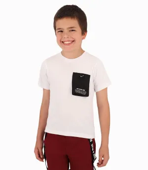 Polera Niño Con Bolsillo de Diseño Ajustable Black and Blue Blanco
