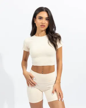Power Crop Tee - Beige