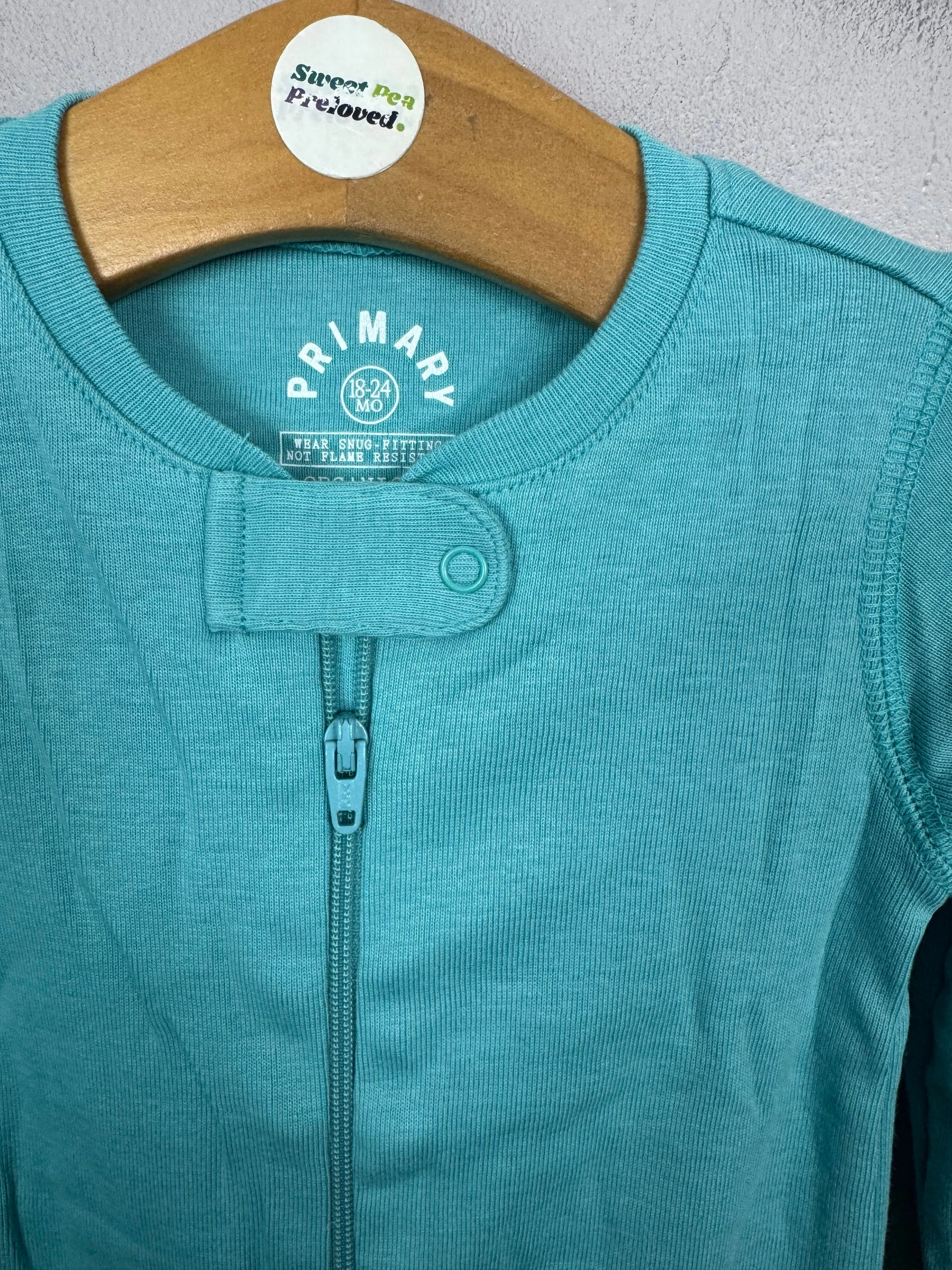 Primary Organic Sleepsuit - Plain dye, Azure (New) Ages NB to 18-24m