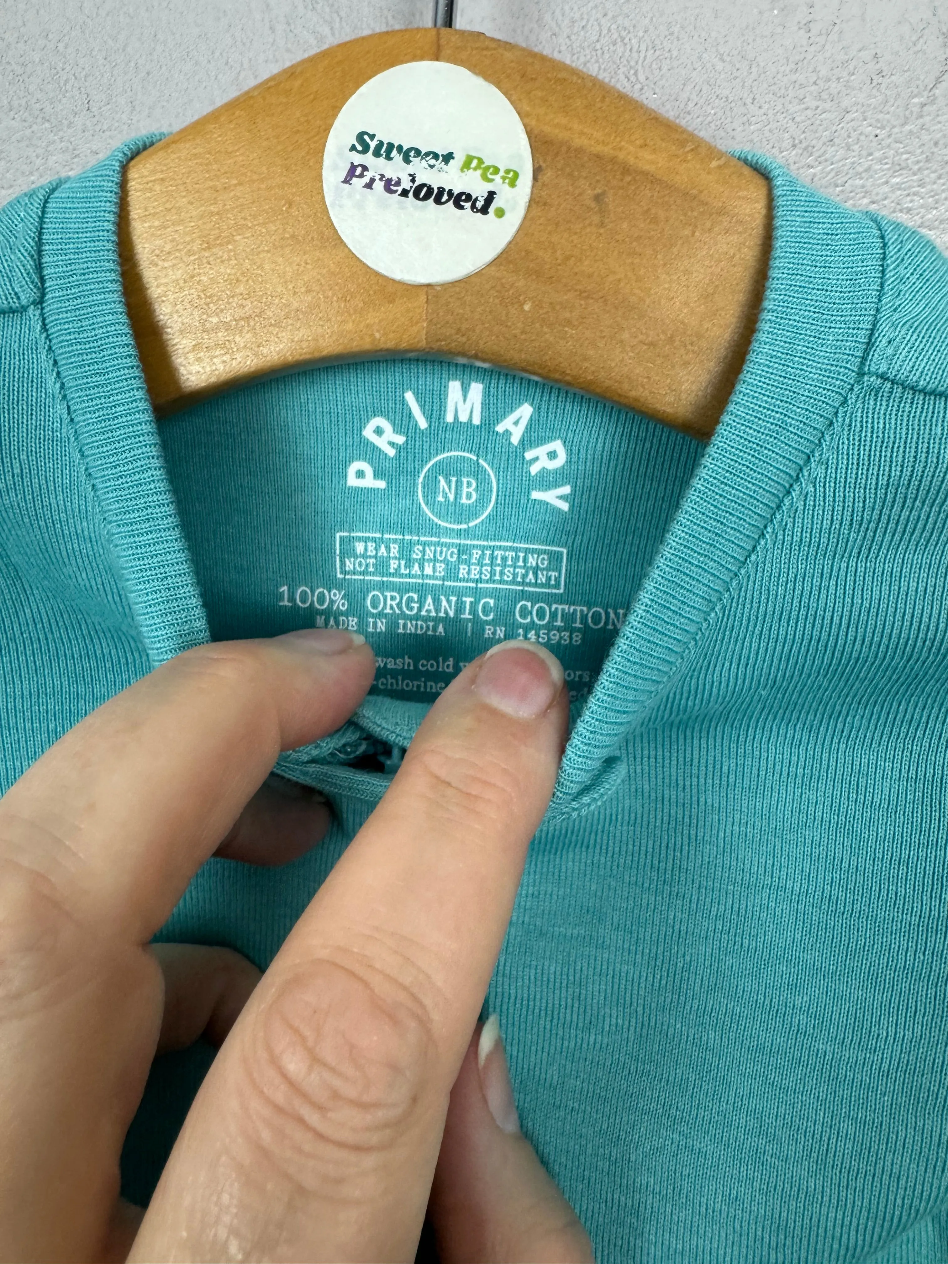 Primary Organic Sleepsuit - Plain dye, Azure (New) Ages NB to 18-24m