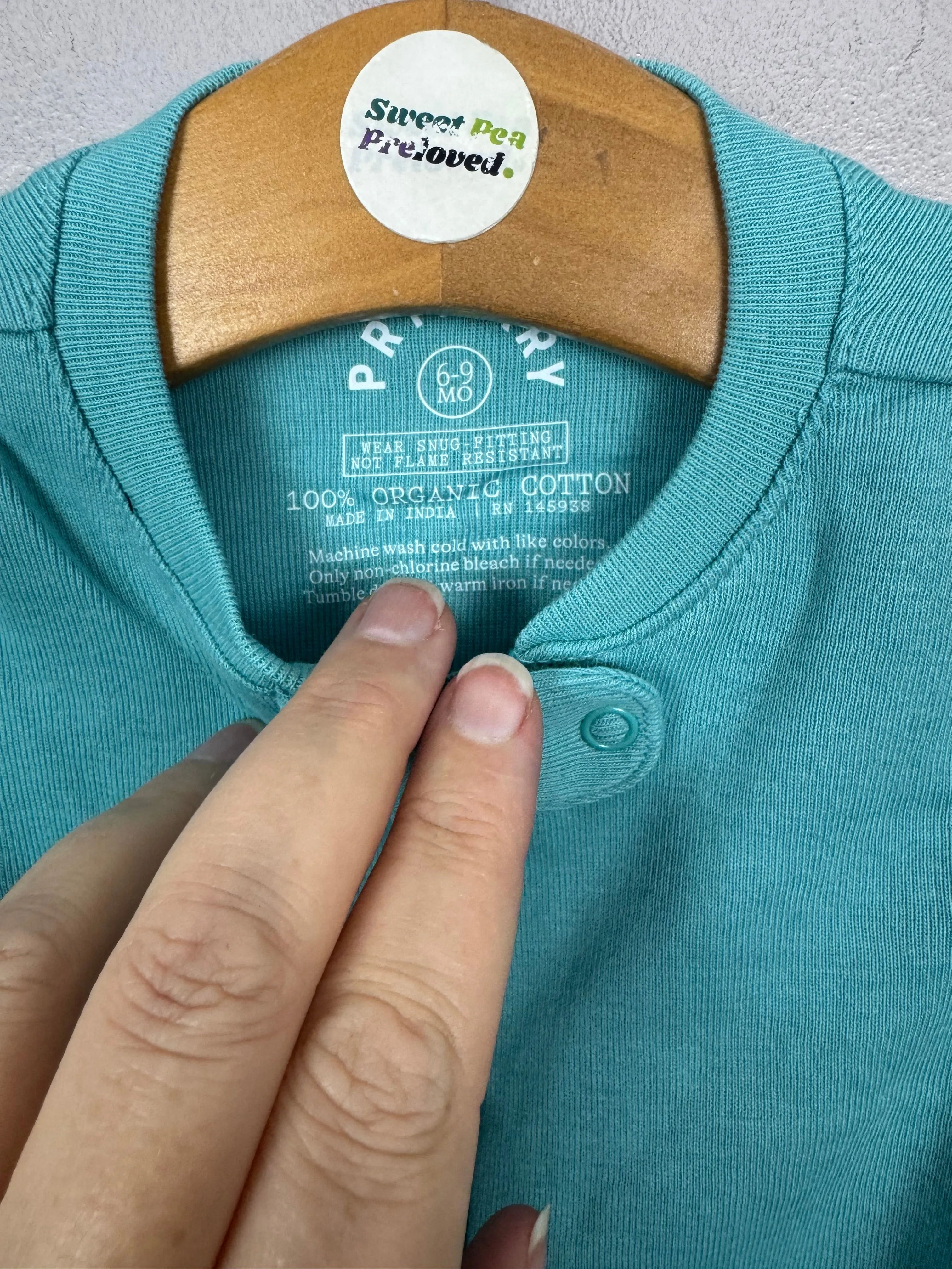 Primary Organic Sleepsuit - Plain dye, Azure (New) Ages NB to 18-24m