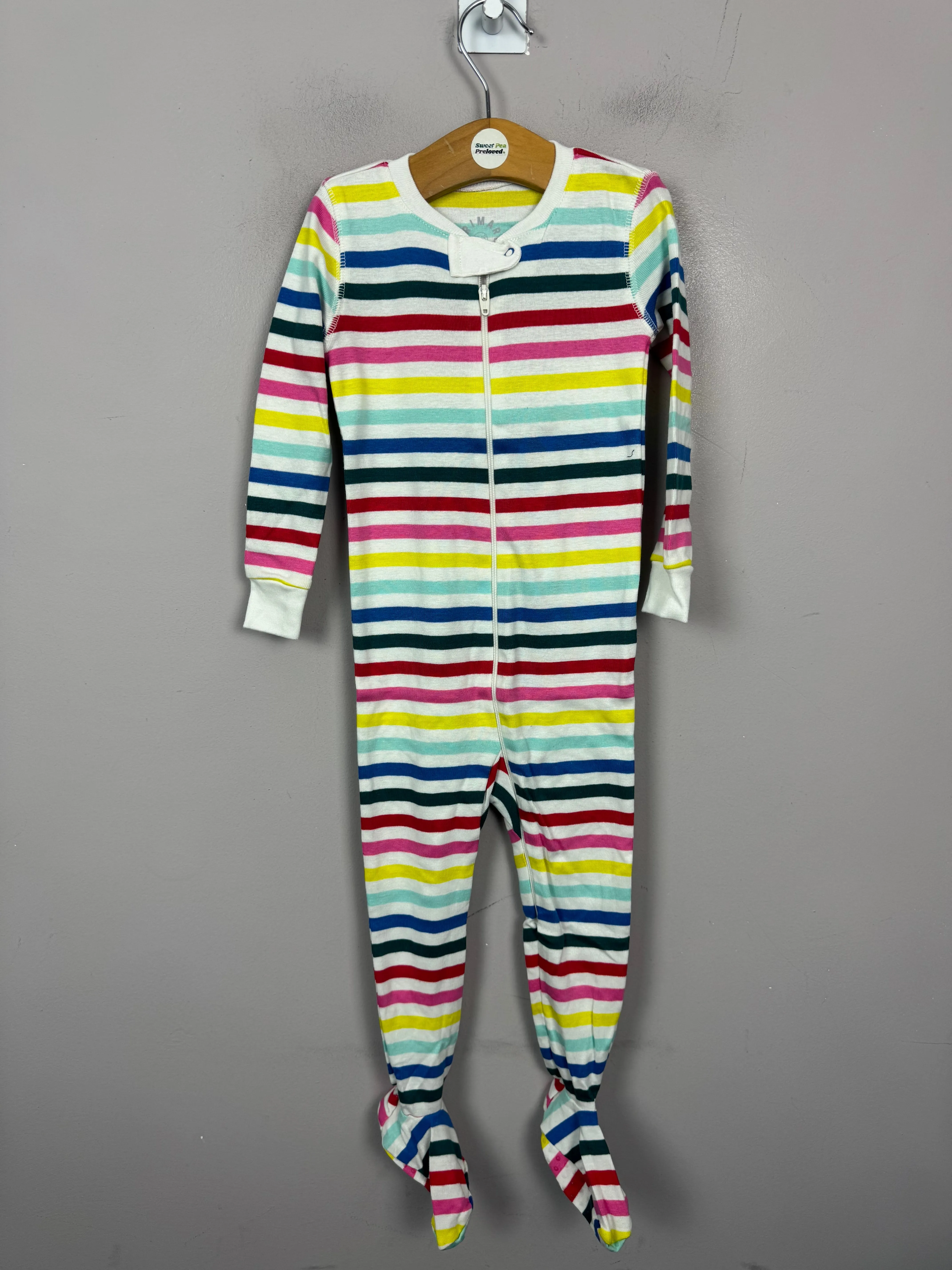 Primary Organic Sleepsuit - White/Multi Stripes (New)  12-18m