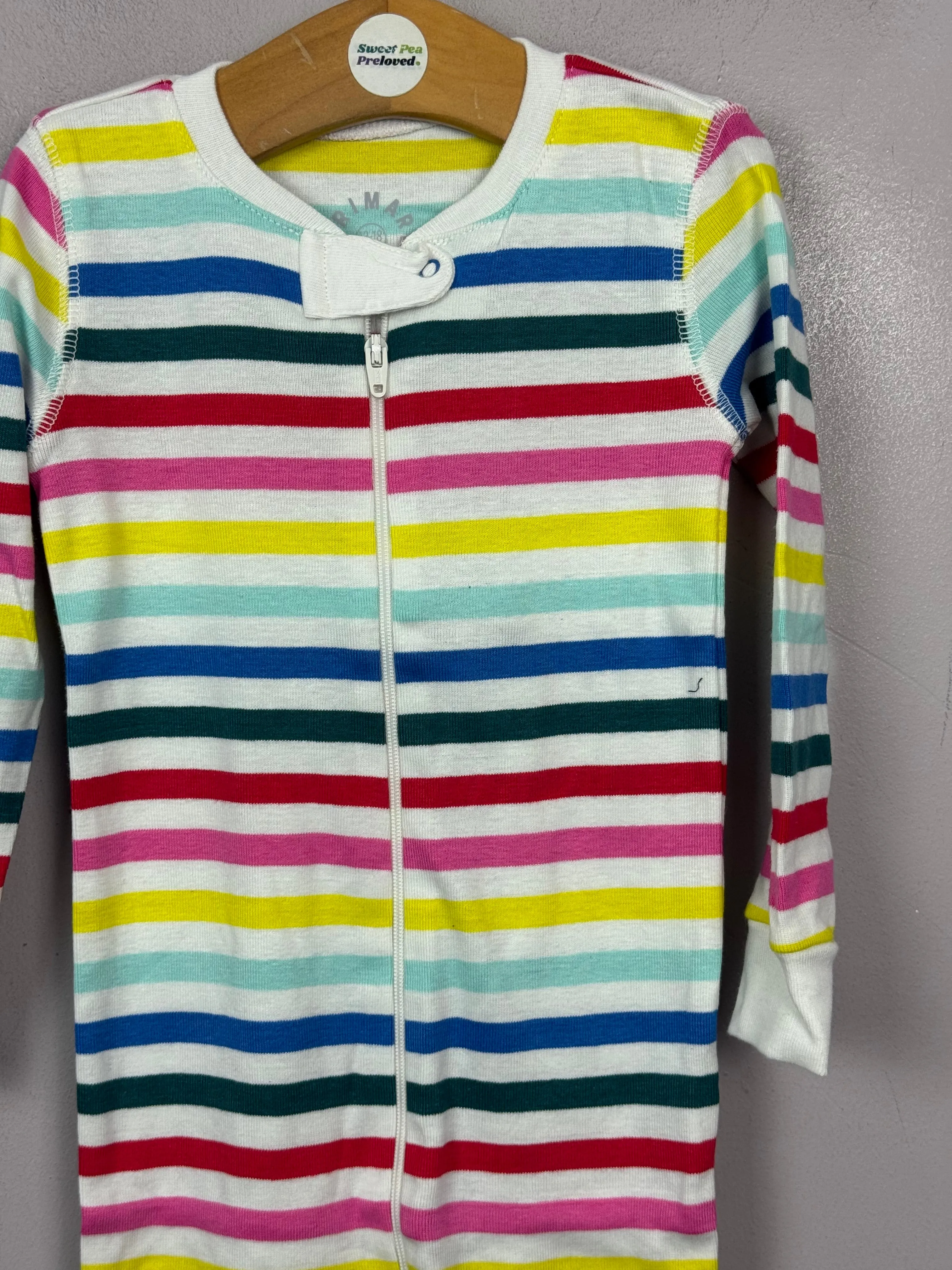 Primary Organic Sleepsuit - White/Multi Stripes (New)  12-18m