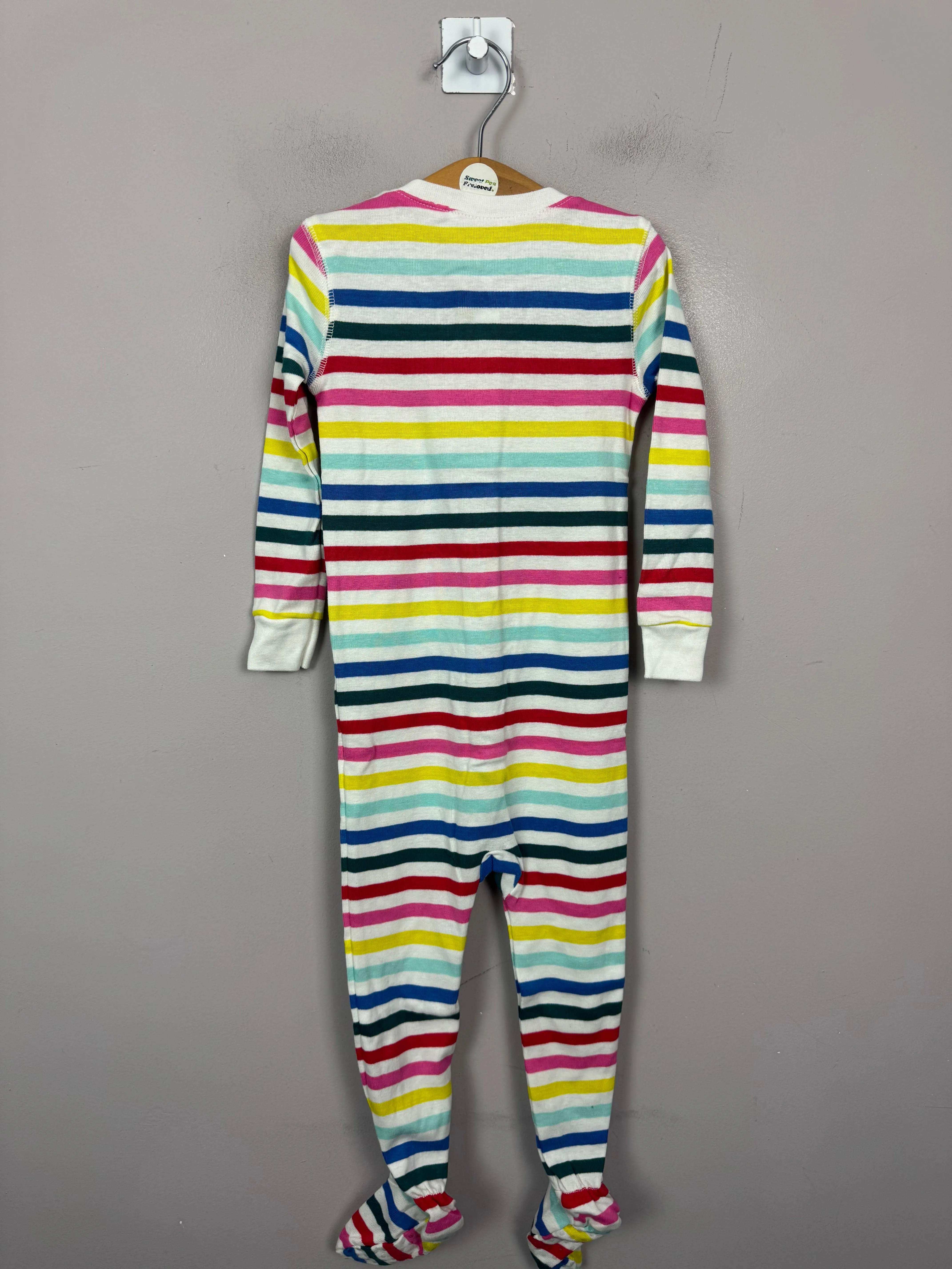 Primary Organic Sleepsuit - White/Multi Stripes (New)  12-18m