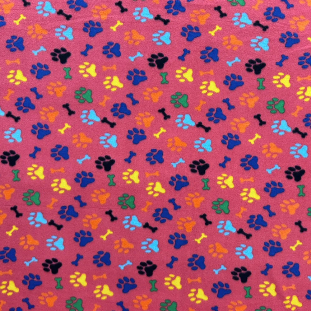 Printed Polar Fleece Paw Print Red