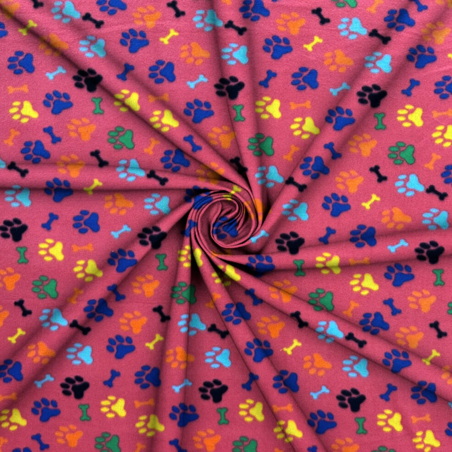 Printed Polar Fleece Paw Print Red