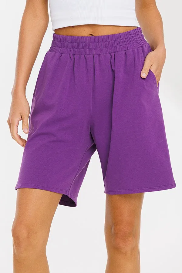 Purple Cotton Span Knee Length Shorts 3/29/24 8379